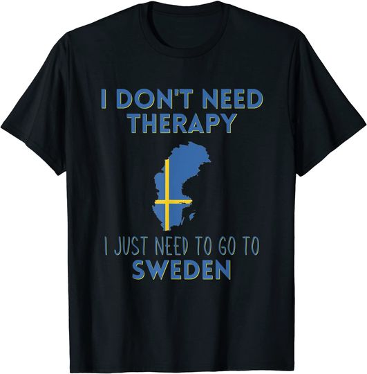 Discover No Necesito Terapia, Solo Necesito Ir a Suecia T-Shirt Camiseta Manga Curta Bandeira Da Suécia