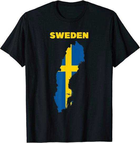 Discover Bandeira Suécia Dentro de Mapa de Suécia T-Shirt Camiseta Manga Curta