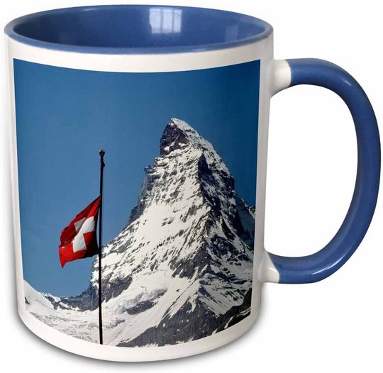 Discover Montanha de Neve Bandeira Suíça | Caneca de Cerâmica com Cor Interna 325ml