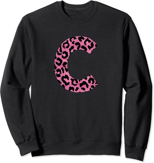 Discover Estampado De Leopardo Rosa Monograma A Letra C  Suéter Sweatshirt