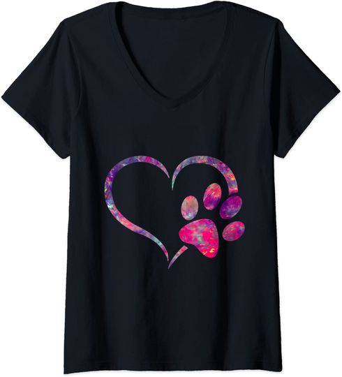 Discover T-shirt Feminina Decote em V Coração Pata Roxa