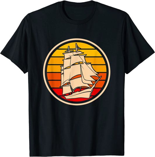 Discover T-shirt para Homem e Mulher Estilo Retrô Navio Insular