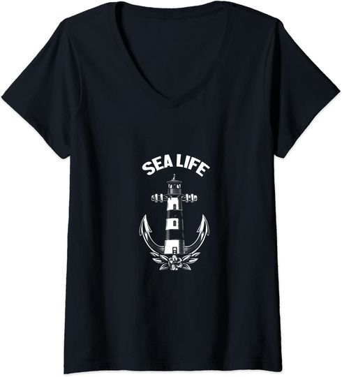 Discover T-shirt de Mulher Decote em V Navio Insular Sea Life