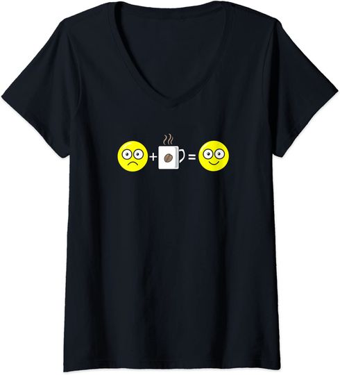 Discover T-shirt Feminina Decote em V Somatório Café E Emoji Triste