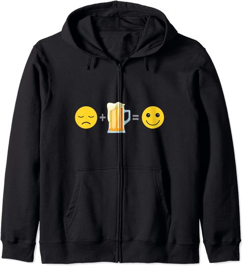 Discover Hoodie Sweatshirt com Fecho-Éclair Subtração Cerveja E Emoji Triste