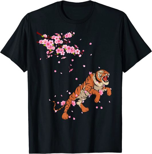 Discover T-shirt Sakura Em Flor Camiseta Do Tigre Animal Da Selva
