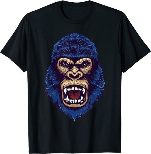 Discover T-Shirt Camiseta Mangas Curtas Animais Da Selva Azul Angry Gorilla King