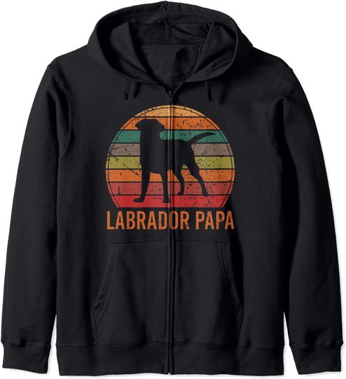Discover Labrador Papa Hoodie Unissexo Com Fecho-Éclair Labrador Preto