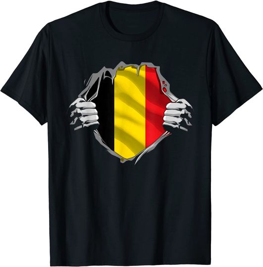 Discover T-Shirt Camiseta Mangas Curtas Bandeira Da Belgica Proud Belgium Roots