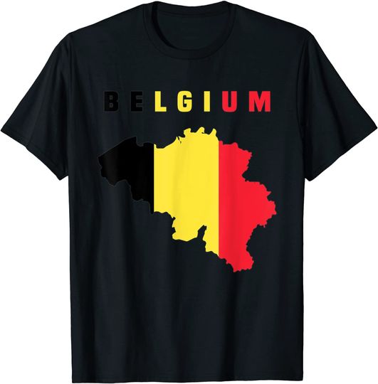 Discover T-Shirt Camiseta Mangas Curtas Bandeira Da Belgica Dentro de Mapa