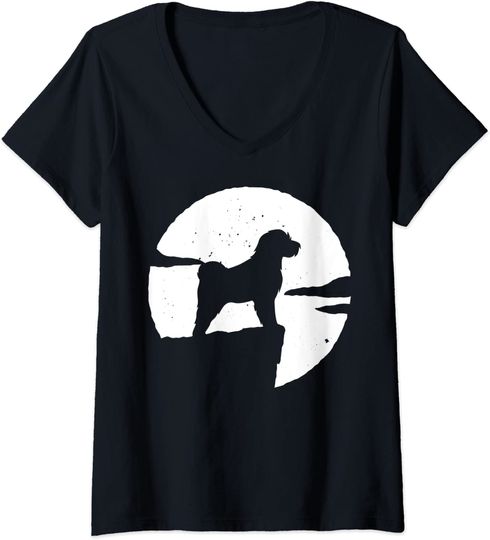 Discover T-shirt de Mulher Decote em V Cão Bichon Maltês e Lua