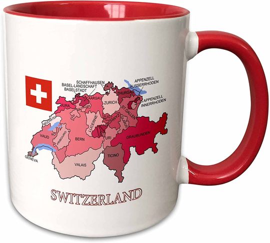 Discover Caneca de Cerâmica com Cor Interna 325ml Mapa da Suíça