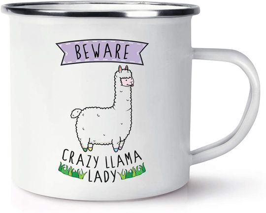 Discover Beware Crazy Llama Lady | Mug Caneca Branca de Esmalte 350ml