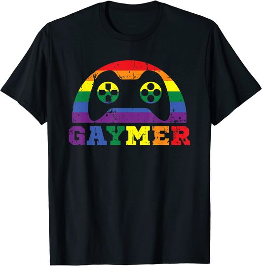 Discover Gaymer Gamer Orgulho Gay LGBT Bandeira do Arco-Iris T-shirt