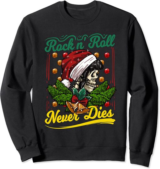 Discover Suéter Sweatshirt Rock n Roll Never Dies Rockabilly Girl Skull