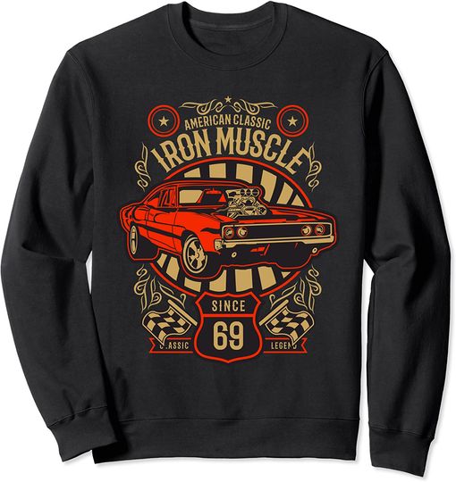 Discover Suéter Sweatshirt American Classic Iron Muscle Hotrod Muscle Car Rockabilly