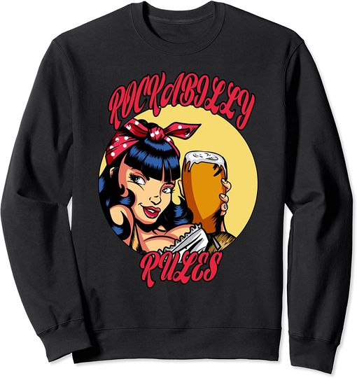 Discover Suéter Sweatshirt Rules Rock Skull Pin Up Rockabilly
