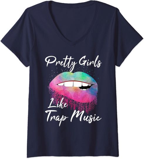 Discover T-shirt de Mulher Decote em V Menina Bonita Pretty Girls Like Trap Music