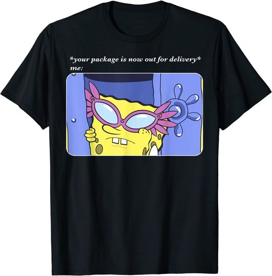 Discover T-shirt Camiseta Manga Curta Envio Grátis SpongeBob SquarePants Esperando Minha Entrega Meme