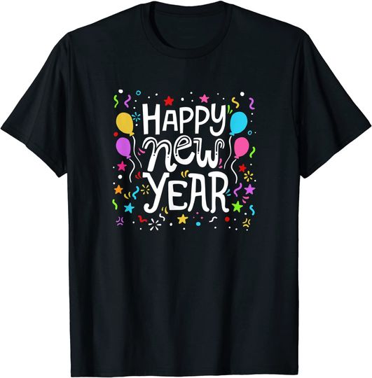 Discover T-shirt Camiseta Manga Curta Véspera De Ano Novo Feliz Ano Novo Decoração De Festa Presente De Celebração