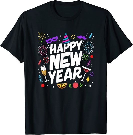 Discover T-shirt Camiseta Manga Curta Véspera De Ano Novov Feliz Véspera 2021 Decorações de Festa