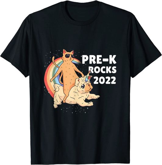 Discover T-shirt Camiseta Manga Curta Véspera De Ano Novo Para Que Los Niños De La Escuela Se Diviertan Aprendiendo Pre-K Rocks 2022