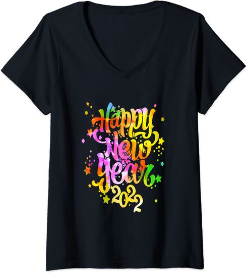 Discover T-Shirt De Decote Em V Para Mulher Véspera De Ano Novo Feliz Año Nuevo 2022
