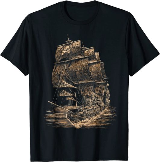 Discover T-shirt Camiseta para Homem e Mulher Vintage Barco Pirata