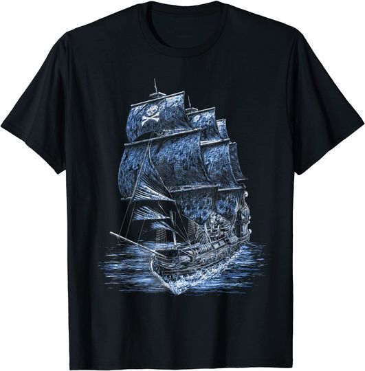 Discover T-shirt Camisete para Homem e Mulher Barco Pirata