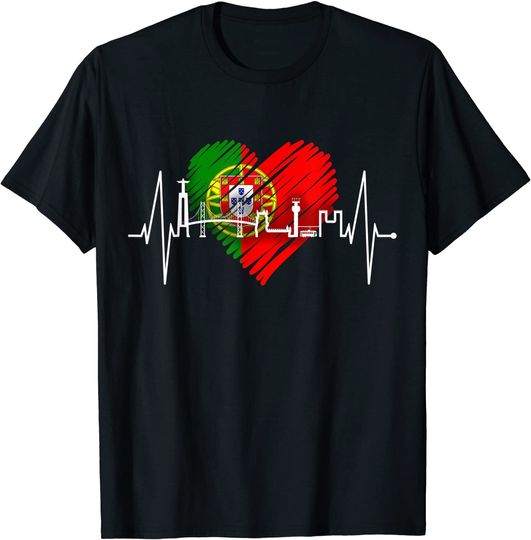 Discover T-shirt Camiseta Manga Curta Restauração da Independência Lisboa Horizonte Batido Coração