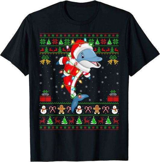 T-shirt Camisola Manga Curta Unissexo Presente de Natal Golfinho
