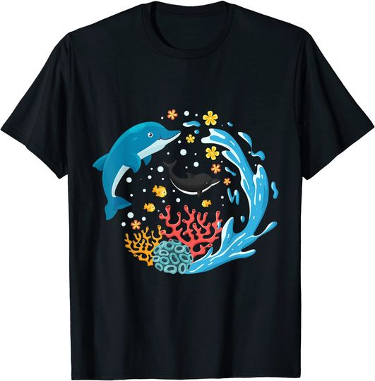 T-shirt para Homem e Mulher Golfinhos No Fundo do Mar