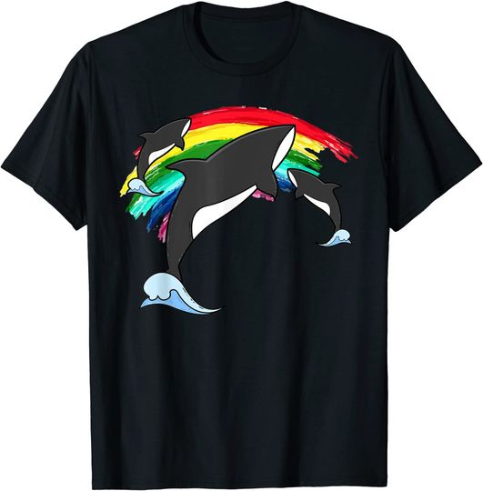 Discover T-shirt Unissexo Golfinho e Arco-Íris