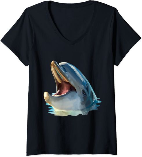 Discover T-shirt Feminino Decote em V Presente Ideal para Amantes de Animal Golfinho