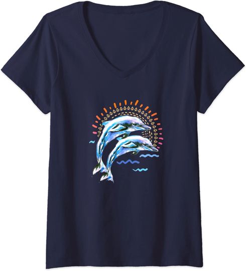 Discover T-shirt de Mulher Decote em V Presente Ideal para Amantes de Animal Golfinho
