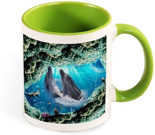 Discover Golfinhos Presente Ideal para Amantes de Animais Marinhos | Caneca de Cerâmica com Cor Interna 350ml
