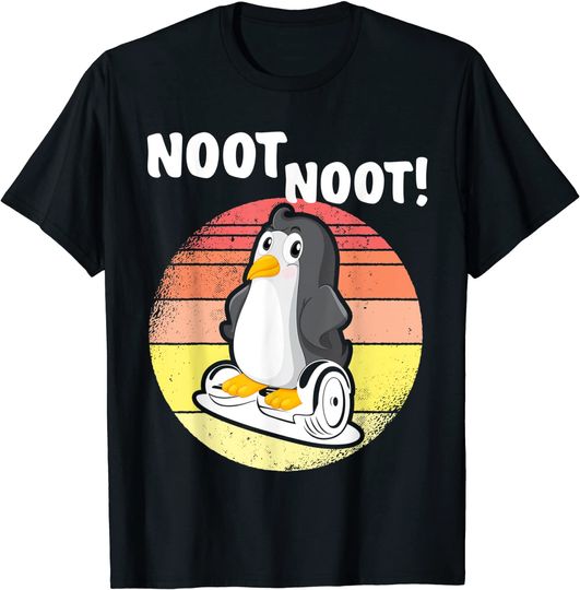 Discover T-Shirt Camiseta Manga Curta Funny Noot Pinguin Una rueda Hoverboard Monopatín Eléctrico