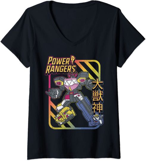 Discover T-shirt para Mulher Decote em V Retrato Kanji de Power Rangers Daizyujin