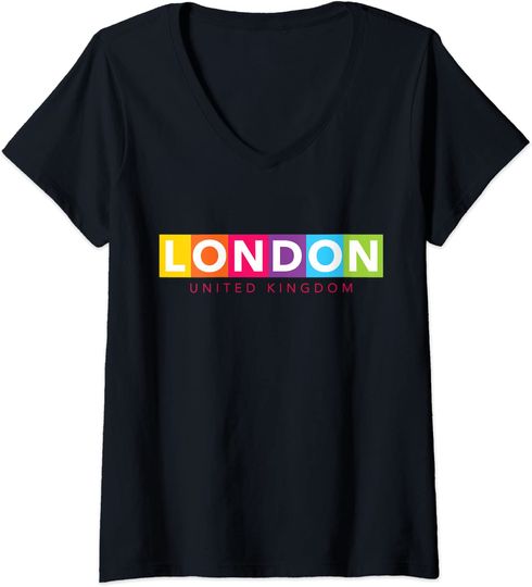 Discover T-shirt Feminio Decote em V Inglaterra Londres Presente Ideal