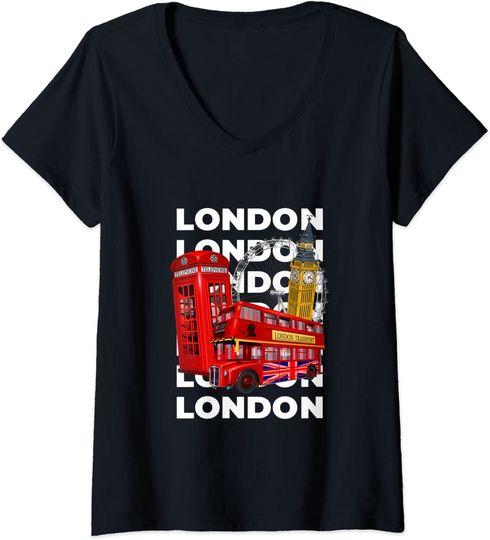 Discover T-shirt Feminio Decote em V Retrô Inglaterra Londres Presente Ideal