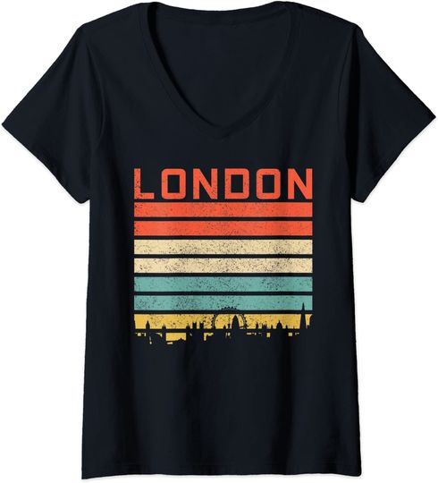 Discover T-shirt de Mulher Decote em V Retrô Inglaterra Londres