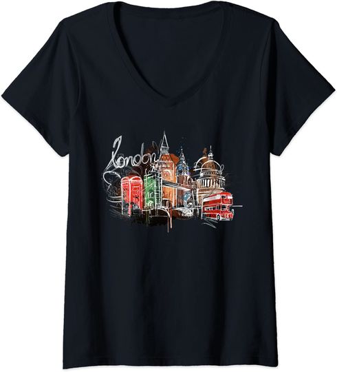 Discover T-shirt para Mulher Decote em V Londres À Noite