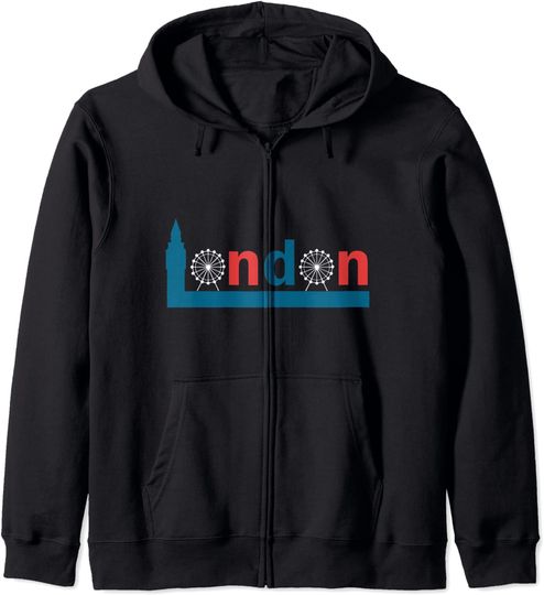 Discover Hoodie Sweater com Capuz e Fecho-éclair Londres Inglaterra Presente Ideal