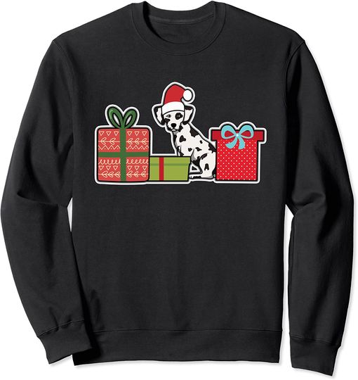 Discover Suéter Sweatshirt Pet Sitting Cute Christmas Dalmatian with Santa Hat