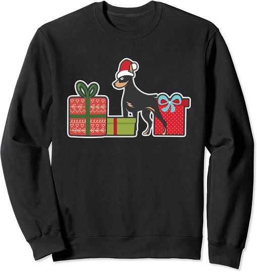 Discover Suéter Sweatshirt Pet Sitting Cute Christmas Doberman with Santa Hat