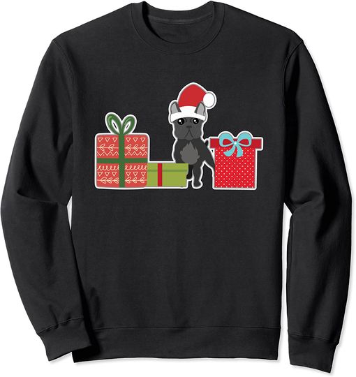 Discover Suéter Sweatshirt Pet Sitting Cute Christmas French Bulldog with Santa Hat