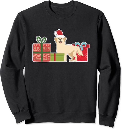 Discover Suéter Sweatshirt Pet Sitting Cute Christmas Pet Golden Retriever with Santa Hat