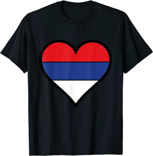 Discover T-shirt para Homem e Mulher Coração Bandeira da Sérvia Bandeira Azul Branca E Vermelha