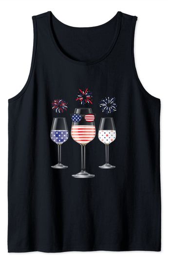 Discover Camisola sem Mangas Unissexo Taças de Vinho Bandeira Vermelho Branco Azul Bandeira dos Estados Unidos Feliz 4 de Julho