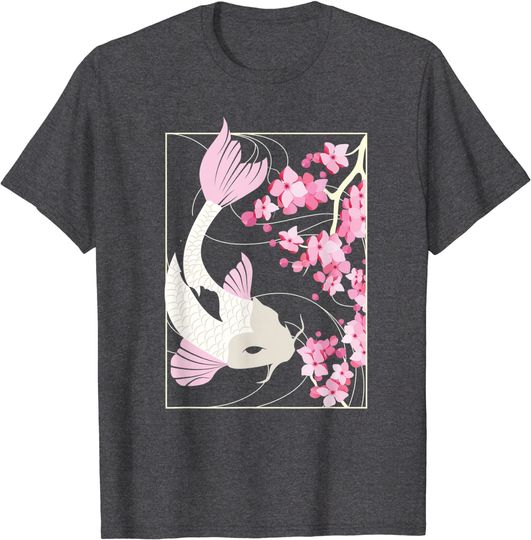 Discover T-shirt Unissexo Carpa Koi e Flores de Cerejeira